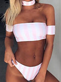 Pink Striped Push up Padded Bikini Set - WealFeel