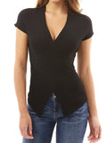 Women V-neck Slim Tight Short-sleeve Top - WealFeel