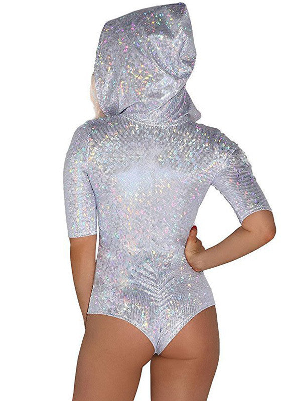 Disco X Cross Hooded Shiny Bodysuit - WealFeel