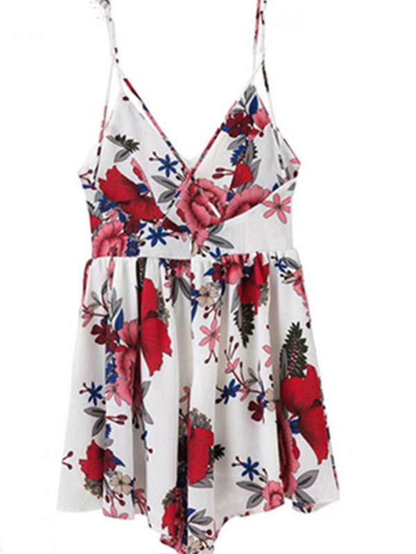 Floral Chiffon Spaghetti Strap Romper - WealFeel