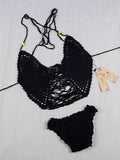 Sexy Knitting Crochet Hollow Front Circle Bikini Sets - WealFeel