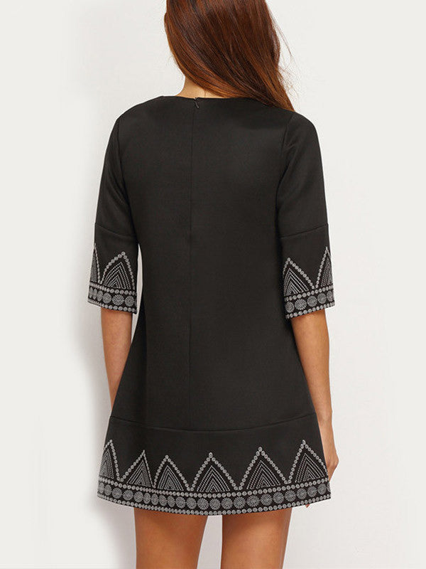 Round neck Elbow sleeve Loose Dress - WealFeel