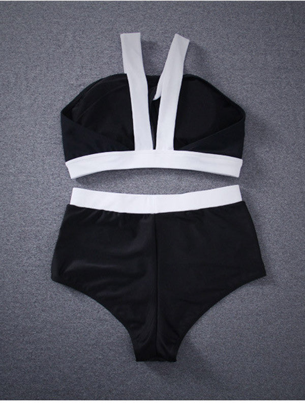 Color Black&White Collision High-waisted Bikini Sets - WealFeel