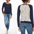 WealFeel Back Lace Stitching Solid Sweater Coat Female Long-sleeved O-neck T-shirt - WealFeel