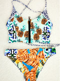 Zipper Front Pineapple Printing Bikini Sets - WealFeel