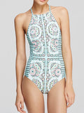 Will You Love My Geometric Printed Lace up Back One-piece Swimsuit - WealFeel