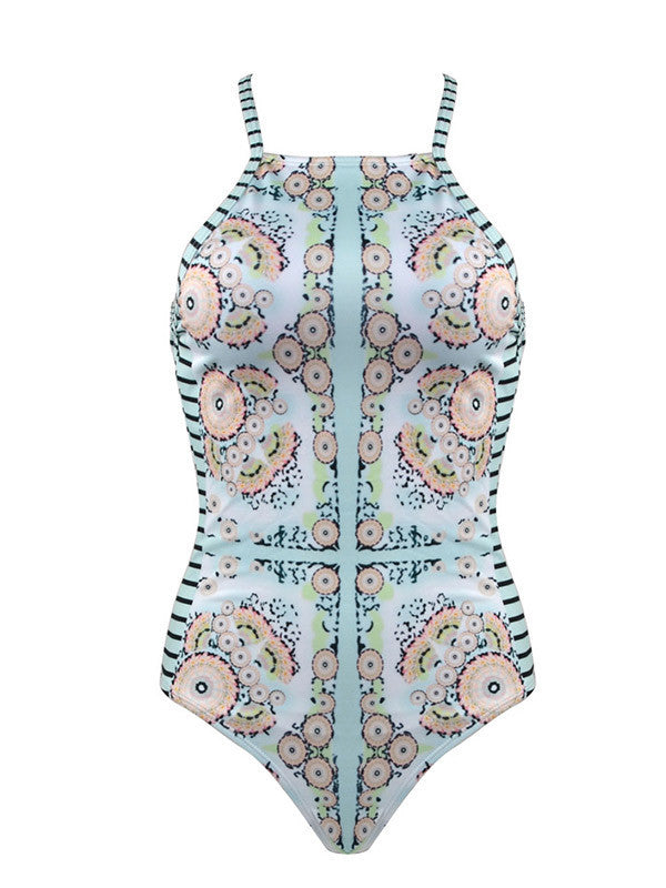 Will You Love My Geometric Printed Lace up Back One-piece Swimsuit - WealFeel
