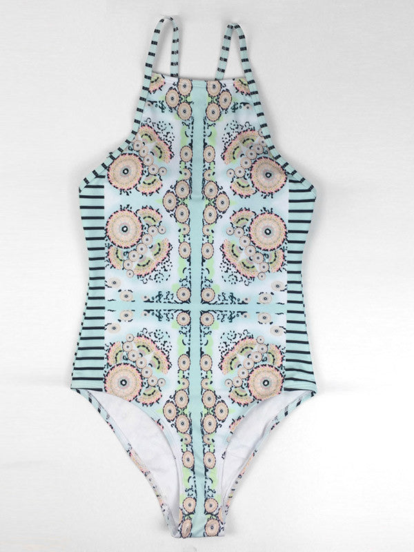 Will You Love My Geometric Printed Lace up Back One-piece Swimsuit - WealFeel