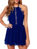 Halter Backless Lace Mini Dress - WealFeel