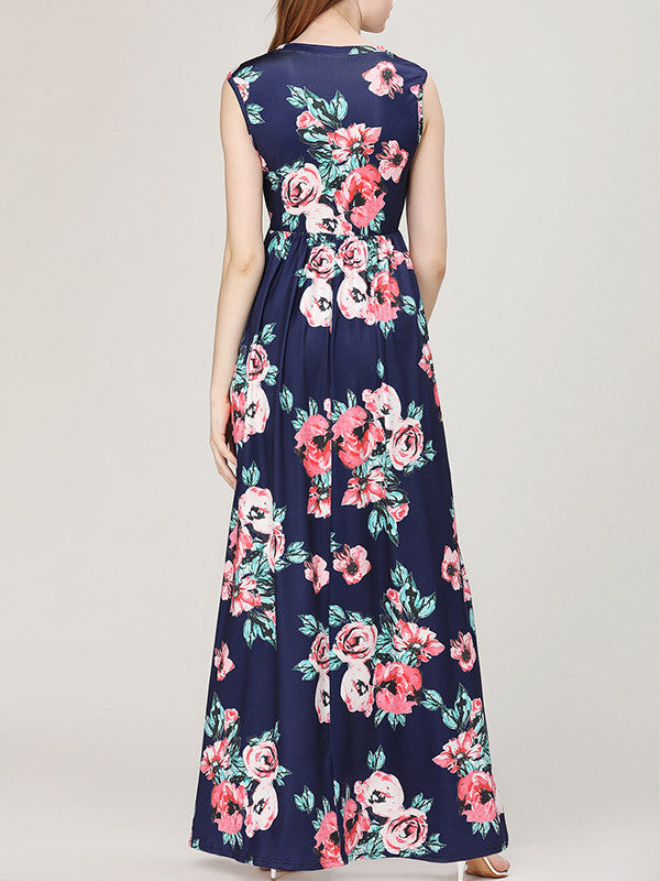 Fashion Sleeveless Floral Printed Maxi Dress - WealFeel