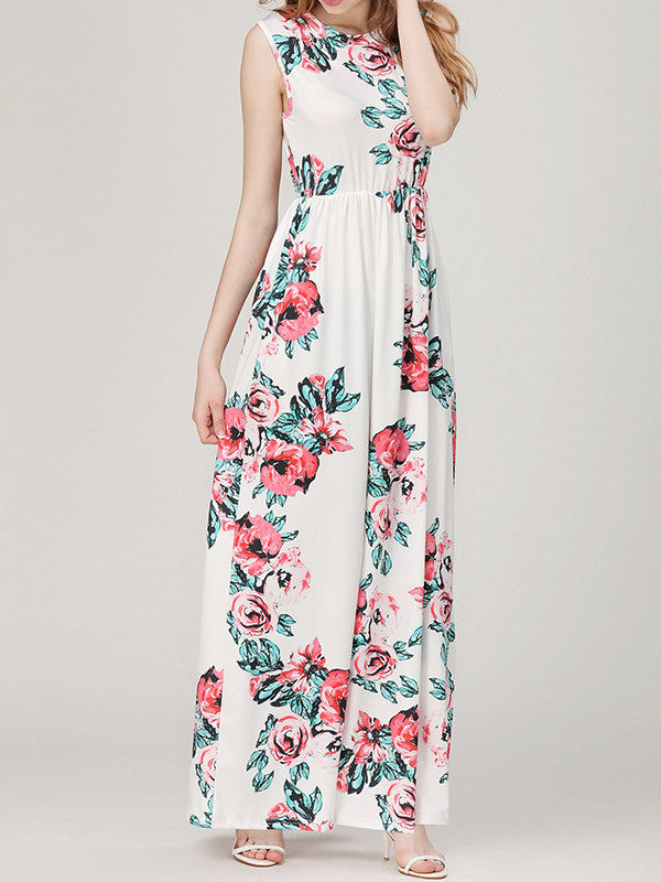 Fashion Sleeveless Floral Printed Maxi Dress - WealFeel