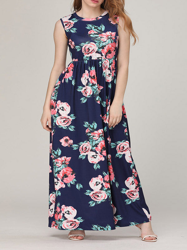 Fashion Sleeveless Floral Printed Maxi Dress - WealFeel