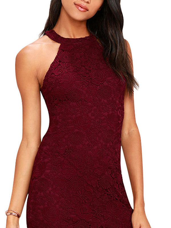 Summer Sleeveless Halter Lace Bodycon Mini Dress - WealFeel