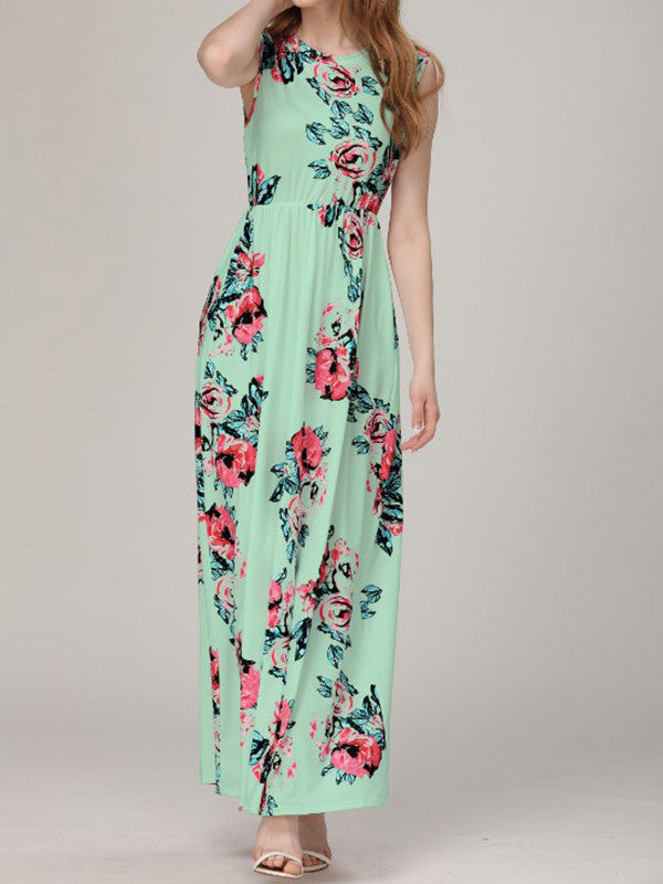 Fashion Sleeveless Floral Printed Maxi Dress - WealFeel