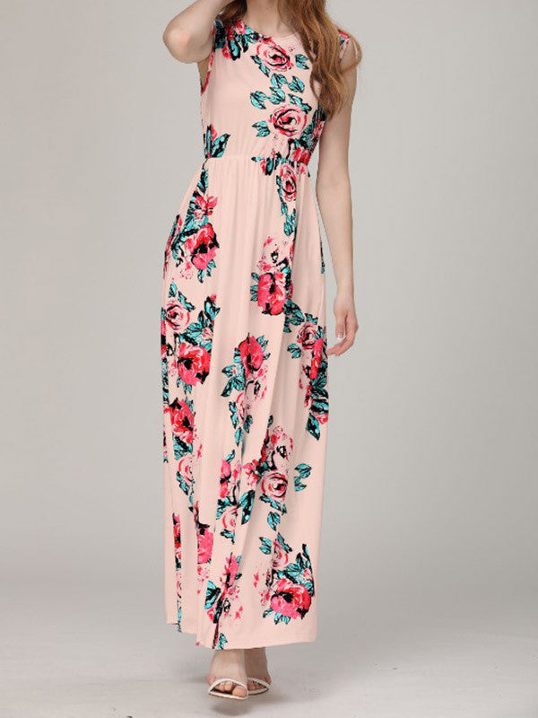 Fashion Sleeveless Floral Printed Maxi Dress - WealFeel