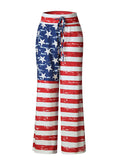 Women Wide Leg High American Flag Print Trousers - WealFeel
