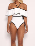 White Off the Shoulder One-Piece Flouncing Swimsuit - WealFeel