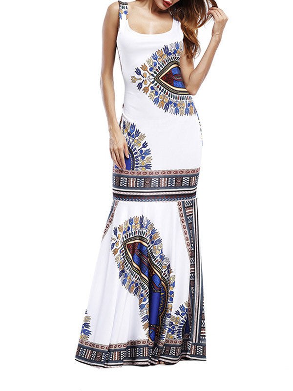 Women Sleeveless Print Beach Maxi Dress - WealFeel