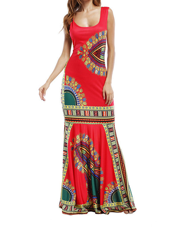 Women Sleeveless Print Beach Maxi Dress - WealFeel