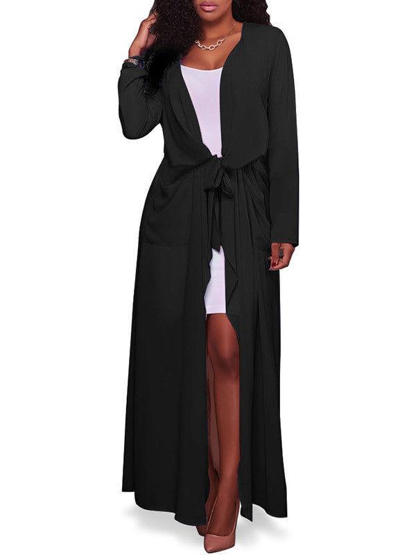 Women Solid Color Long Sleeve Maxi Cardigan - WealFeel
