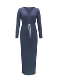 Women Long Sleeve Side Split Maxi Dress - WealFeel