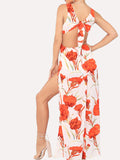 Women Floral Sleeveless Backless Side Split Maxi Dress - WealFeel