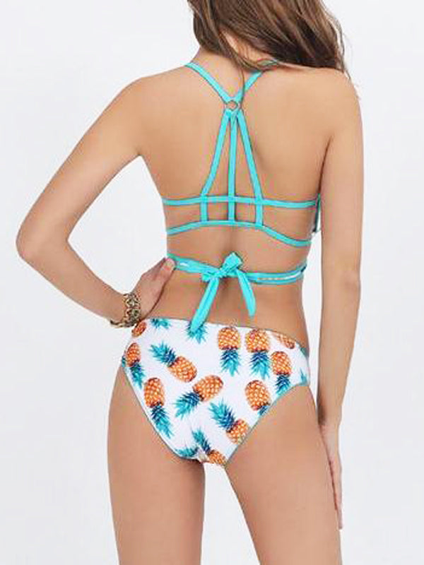 Pineapple Printed Lace-up Bikini Sets - WealFeel