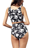 Retro Digital Printing High-waisted Tank Bikini Sets - WealFeel