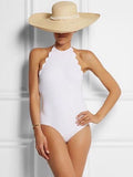 Pure Color Lace-up One-piece Swimsuit - WealFeel
