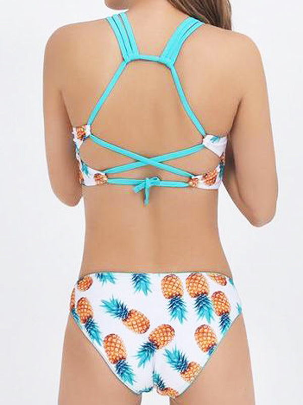 Pineapple Printed Lace-up Bikini Sets - WealFeel