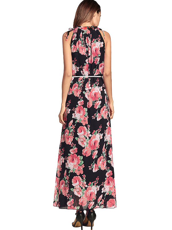 Women Sex Halter Floral Maxi Dress - WealFeel