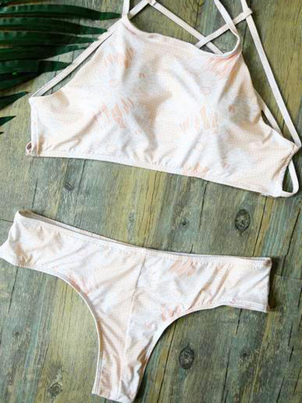 Printed Cross Back Tank Bikini Sets - WealFeel