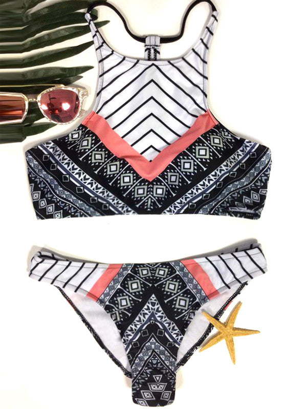 Tribal Printed Halter Two Piece Bikini Sets - WealFeel