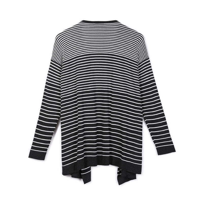 Womens Causal Stripe Front Open Sweater Cardigan Blouse - WealFeel