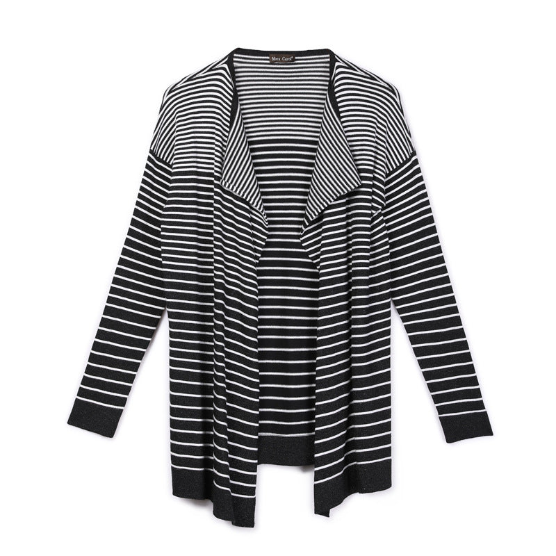 Womens Causal Stripe Front Open Sweater Cardigan Blouse - WealFeel