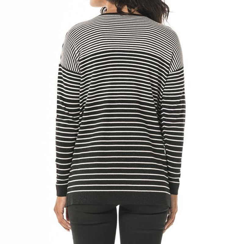 Womens Causal Stripe Front Open Sweater Cardigan Blouse - WealFeel