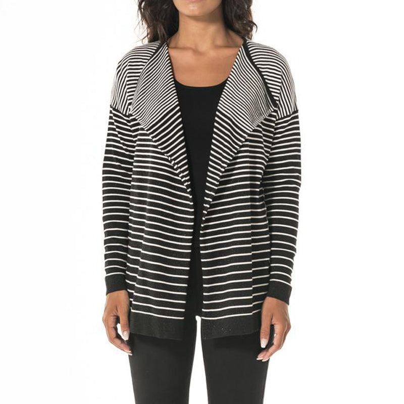 Womens Causal Stripe Front Open Sweater Cardigan Blouse - WealFeel