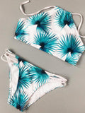 Blue Push Up Cut Out Floral Printing Swimsuit - WealFeel