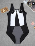 White&Black Stitching One-piece Swimsuit - WealFeel