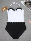 Black and White Color Block One-piece Swimsuit - WealFeel