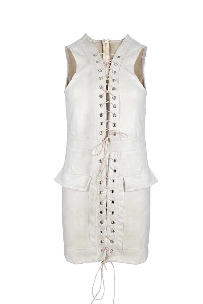 Faux Suede Lace-up Bodycon Dress - WealFeel