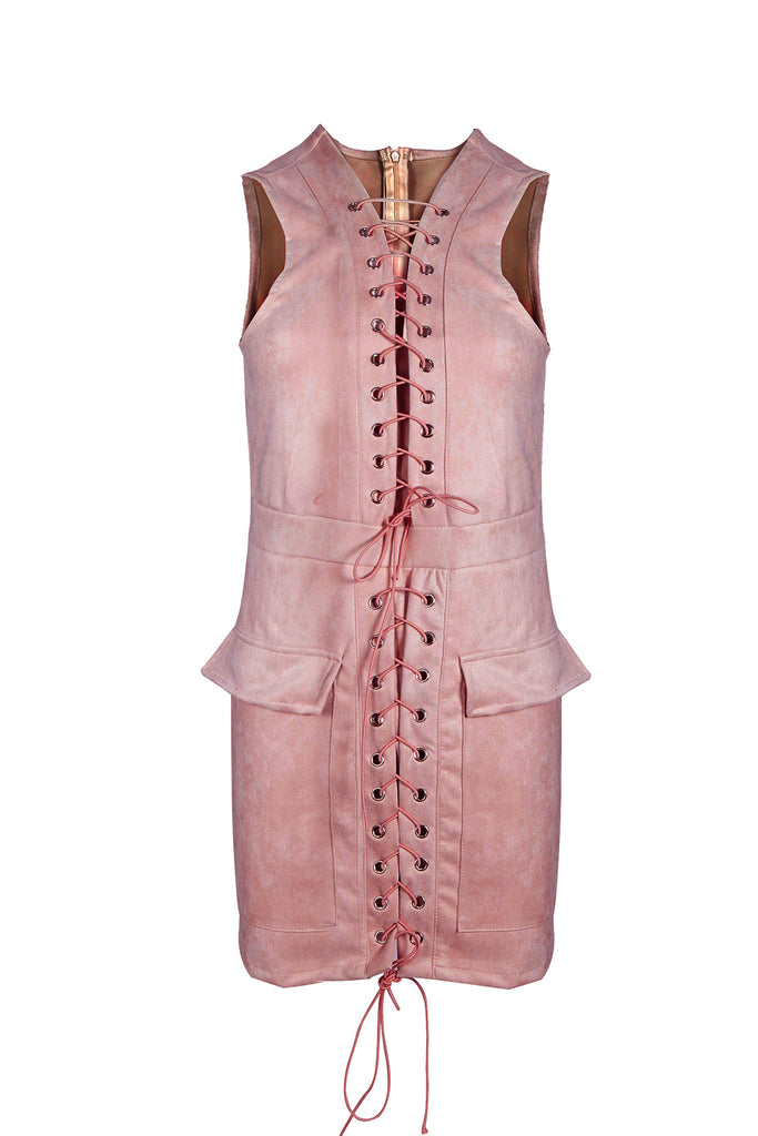 Faux Suede Lace-up Bodycon Dress - WealFeel