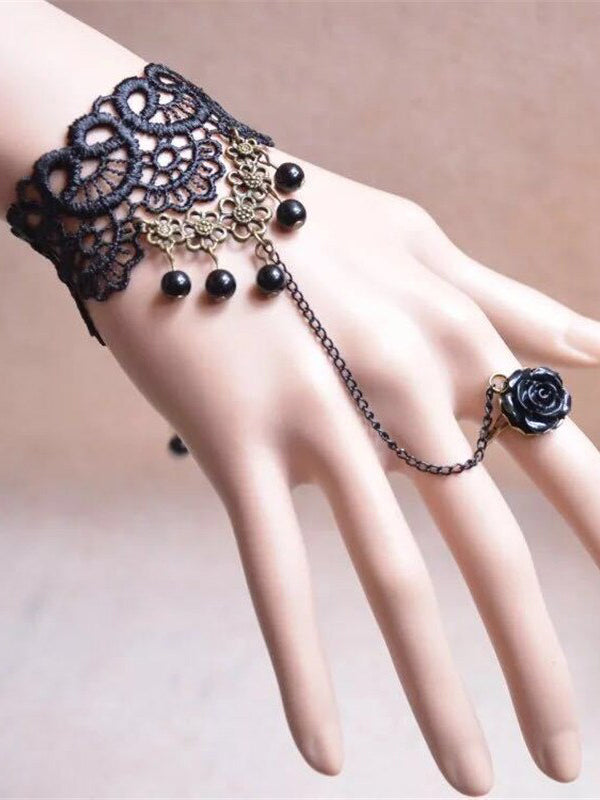 WealFeel Retro Lace Bracelet With A Black Flower - WealFeel