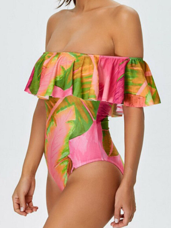 Sexy Ruffle Off-The-Shoulder One-Piece Swimsuit - WealFeel