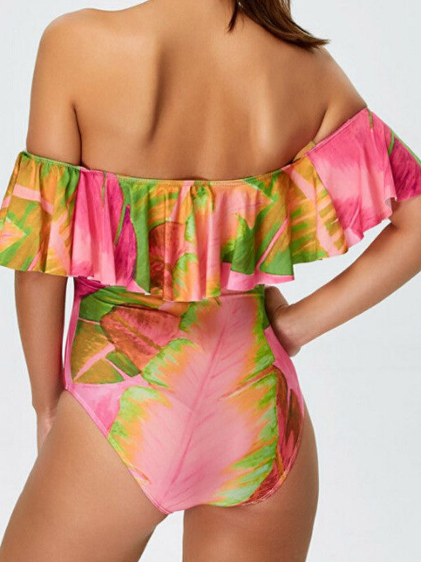 Sexy Ruffle Off-The-Shoulder One-Piece Swimsuit - WealFeel