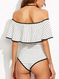 Off Shoulder One Piece Stripe Swimsuit - WealFeel