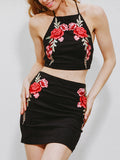 Floral Halter Backless Vest Top and Bodycon Skirt Dress Set - WealFeel