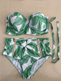 Leaf Printed Side Zipper Two Piece Swimsuit - WealFeel