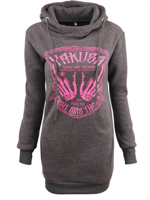 Unique Printed Long Hooded Sweatshirt - WealFeel