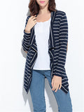 Striped Cardigan Top With PU Elbow Patch - WealFeel